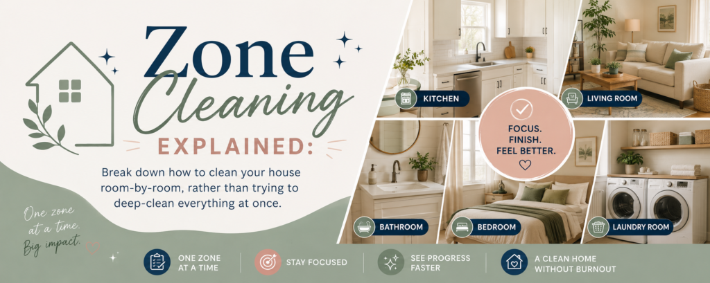 Zone Cleaning Explained: Break down how to clean your house room-by-room, rather than trying to deep-clean everything at once