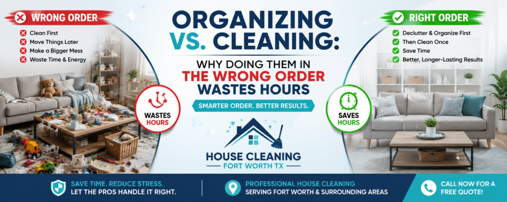 Organizing vs. Cleaning: Why Doing Them in the Wrong Order Wastes Hours | House Cleaning Fort Worth TX