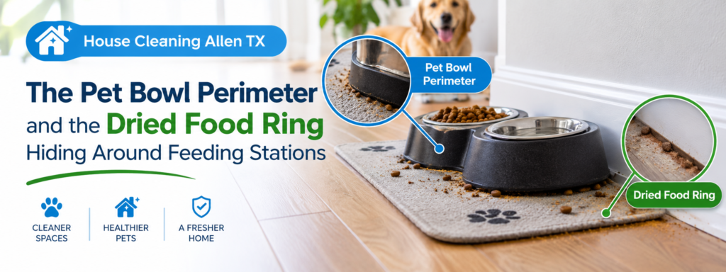 House Cleaning Allen TX: The Pet Bowl Perimeter and the Dried Food Ring Hiding Around Feeding Stations